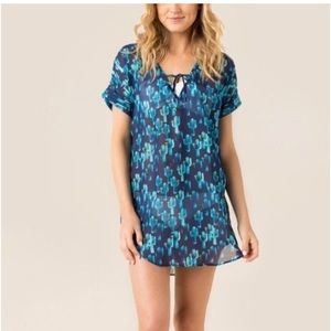 Francesca’s women’s beach coverup, semi-sheer navy blue with 🌵cactus pattern